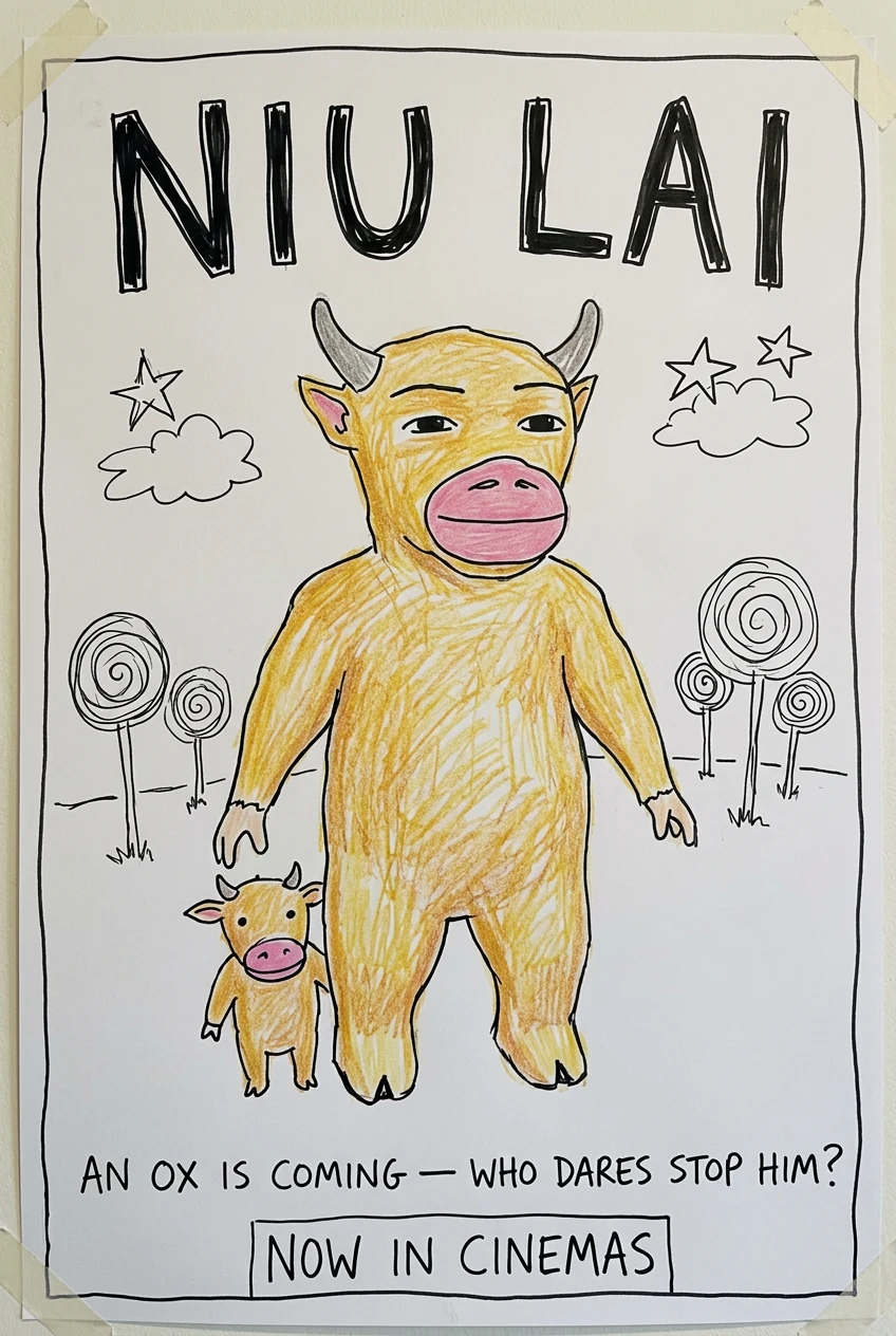 Hand-drawn poster — Niu Lai style example