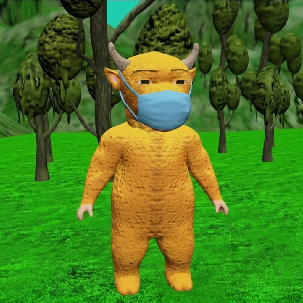 A Niu Lai bull wearing a blue surgical mask, standing awkwardly — AI fan art