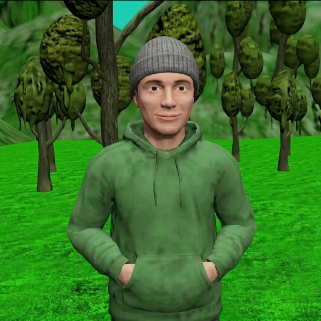 A person in a beanie rendered as a crude Niu Lai character — AI fan art